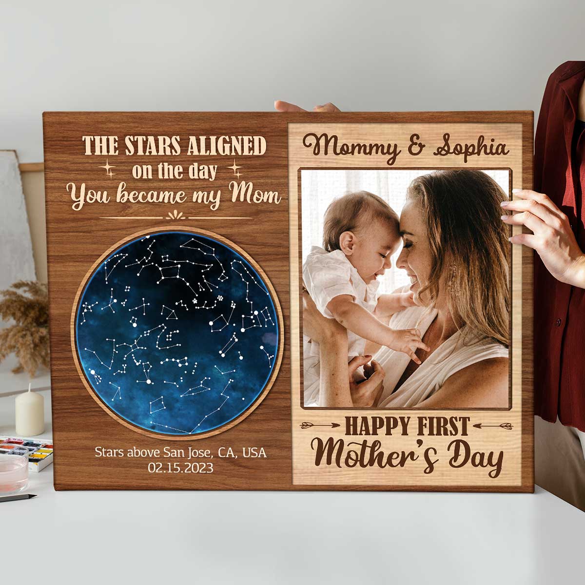First Mother’s Day Gifts Star Map Print, Customized 1st Mothers Day Gifts For Wife, The Day You Became My Mom