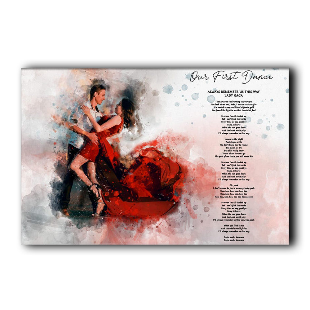 Custom Watercolor Song Portrait from Photo, Wedding Gift, Personalized First Dance Illustration, 1st Anniversary Gift, Framed Canvas Print
