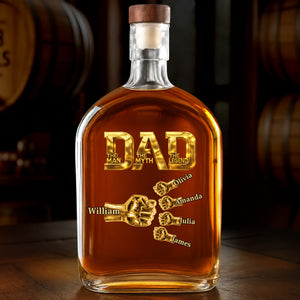 Dad The Man The Myth The Legend - Personalized Whiskey Bottle Fist Bump Daddy , Custom Whiskey Bottle with Kids Name, Gifts for Dad, Daddy, Grandpa, Husband On Fathers Days