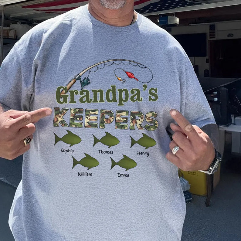 Grandpa s Keepers Camouflage Pattern Fishing Personalized Shirt, Unique 2025 Father's Day Gift For Grandpa, Dad