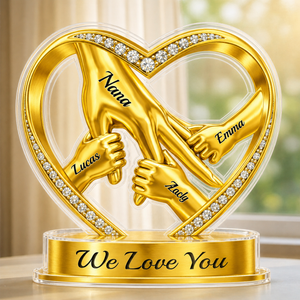 Mom & Kids Holding Hands Jewelry Effect Heart - Personalized Acrylic Plaque - Gift For Mom, Grandma, Mother's Day Gift