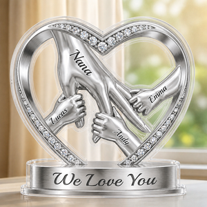 Mom & Kids Holding Hands Jewelry Effect Heart - Personalized Acrylic Plaque - Gift For Mom, Grandma, Mother's Day Gift