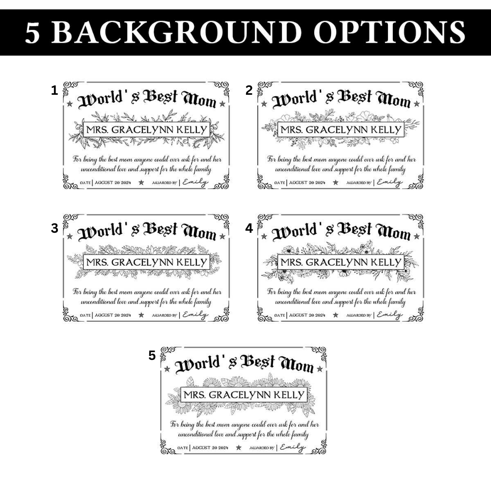 World's Best Mom Award Certificate - Personalized Acrylic Plaque - Gift For Mom, Mother's Day Gift, Birthday Gift