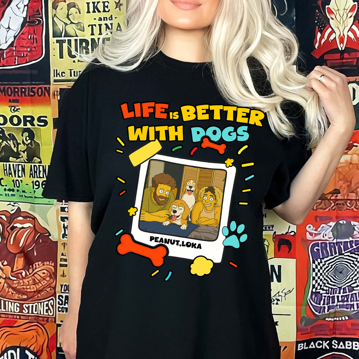 Life Is Better With My Dogs Custom Dog Mom Gift Sim - Personalized Simpsonized Pet Parent Christmas Gift For Dog Lovers with Custom Photo Shirt Dog Mom Shirt Dad Shirt