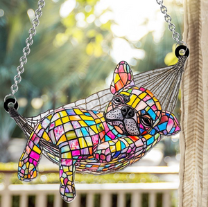 Stained Glass Chilling Dog - Personalized Dog Window Hanging Suncatcher Stained Glass Ornament Gift Dog Lovers Housewarming Gift