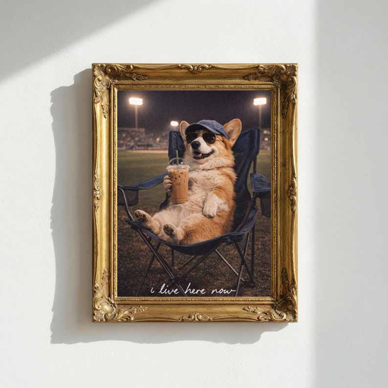 Funny I Live here Now baseball Funny Dog Art Funny Animal Print, Coffee Lover Gift, Dog Lovers Gift , Dog Mom Gift Dog Dad Gift