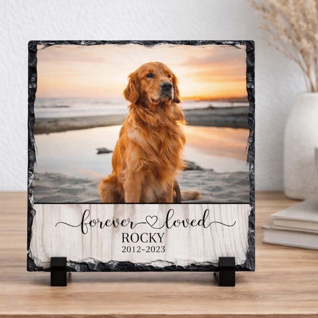 Forever Loved PERSONALIZED Photo Rock Slate, Pet Loss Gift, Dog Memorial Gift, Pet Sympathy Gift, Cat Bereavement Photo Gift, Loss of Pet, Photo Plaque
