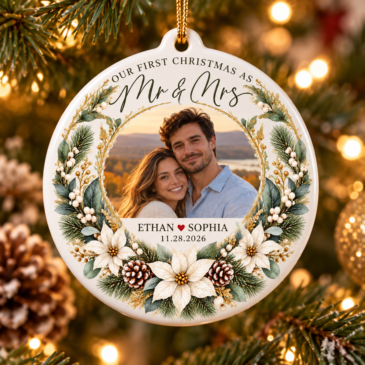 Personalized First Christmas Married Ornament, Mr and Mrs Photo Ornament, Newlywed Christmas Gift, Wedding Keepsake 2026