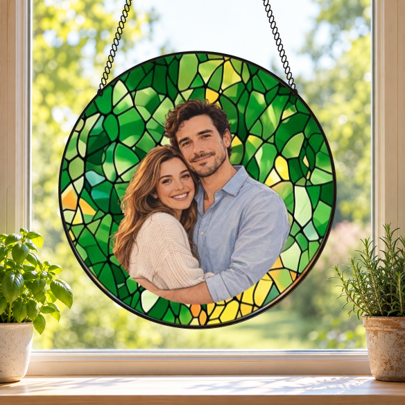 Personalized Family Portrait Stained Glass Suncatcher, Custom Memorial Gift from Photo, Healing Window Art for Cherished Memories