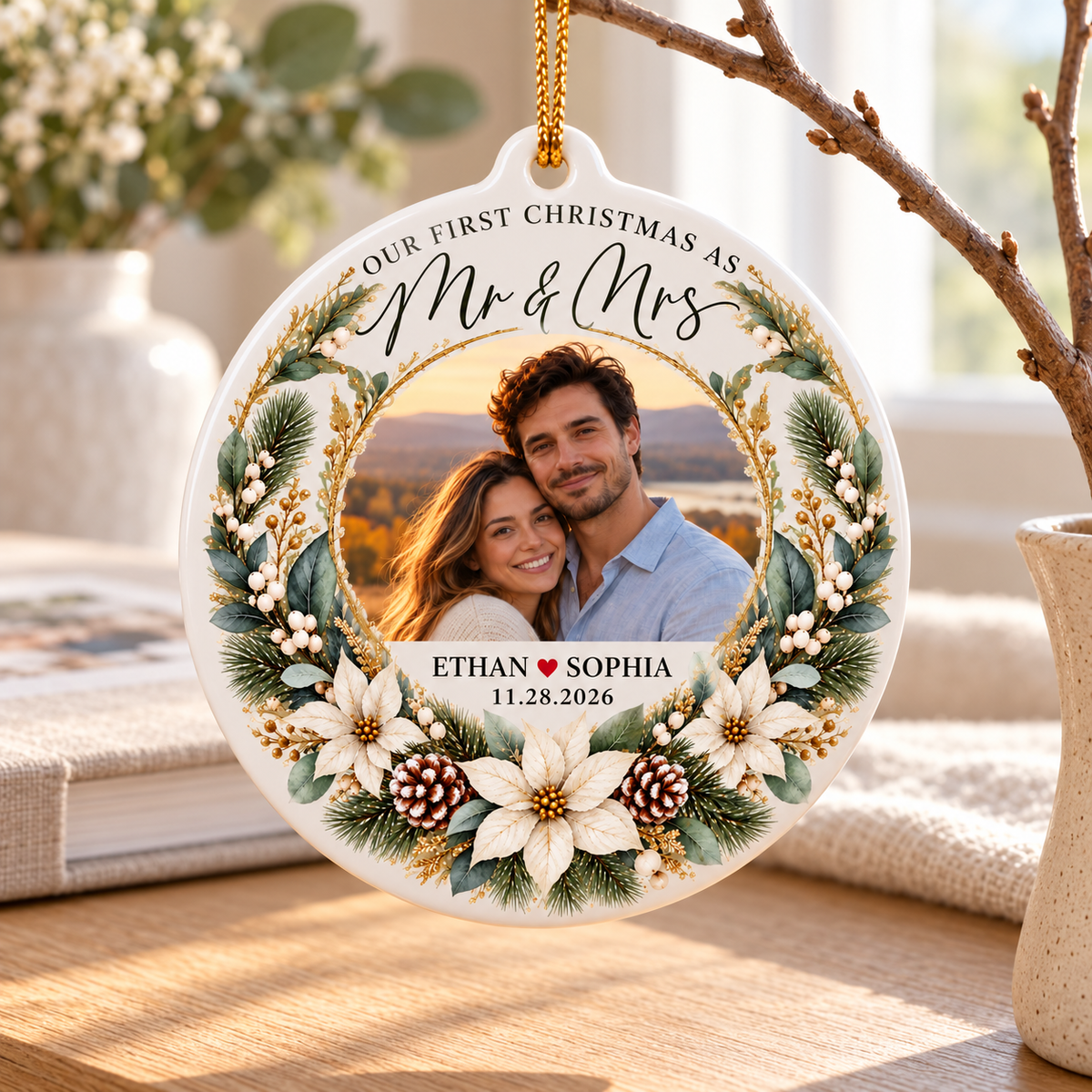 Personalized First Christmas Married Ornament, Mr and Mrs Photo Ornament, Newlywed Christmas Gift, Wedding Keepsake 2026