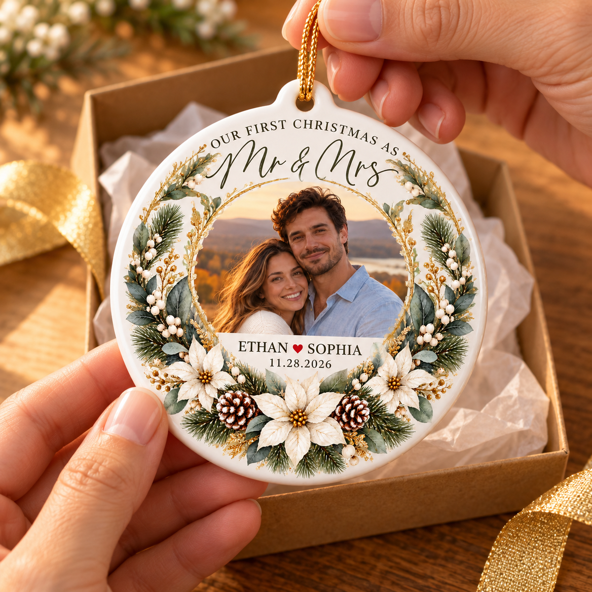 Personalized First Christmas Married Ornament, Mr and Mrs Photo Ornament, Newlywed Christmas Gift, Wedding Keepsake 2026