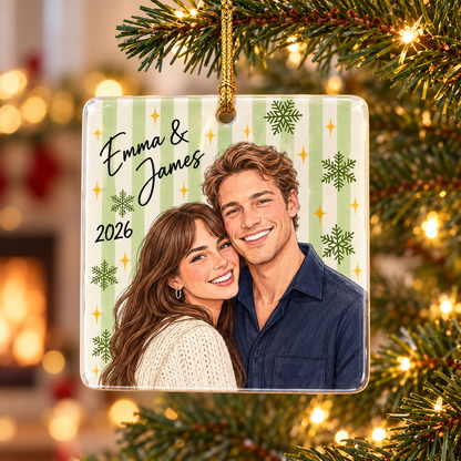 Personalized Ceramic Photo Christmas Ornament: Custom Portrait from Photo Gift, Couple Family Pet Picture Gift, Holiday Tree Decor