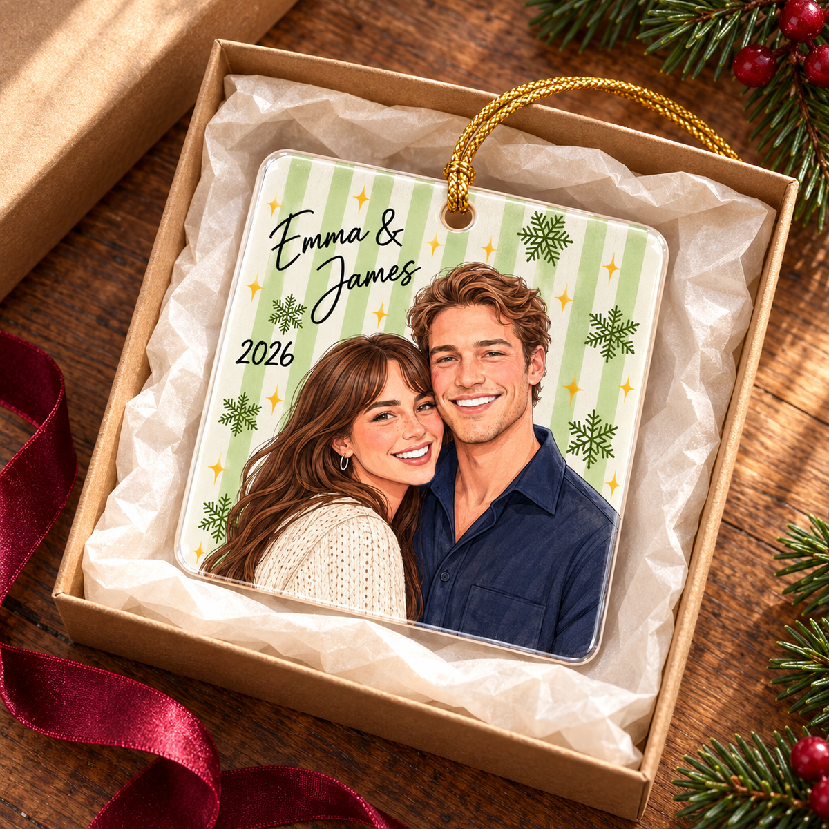 Personalized Ceramic Photo Christmas Ornament: Custom Portrait from Photo Gift, Couple Family Pet Picture Gift, Holiday Tree Decor