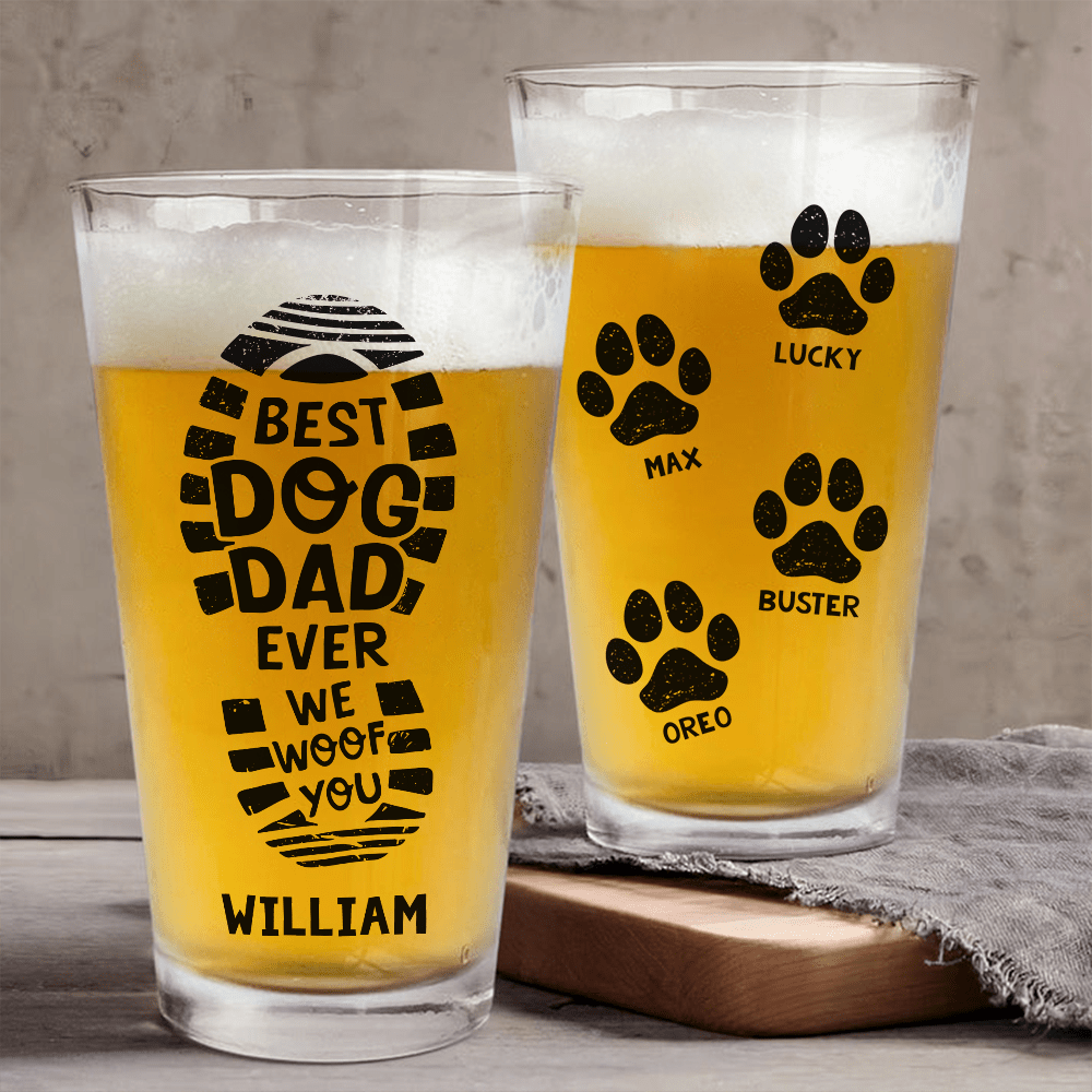Best Dog Dad Ever Print Beer Glass Personalized Gift, Step Dad Gift For Father's Day