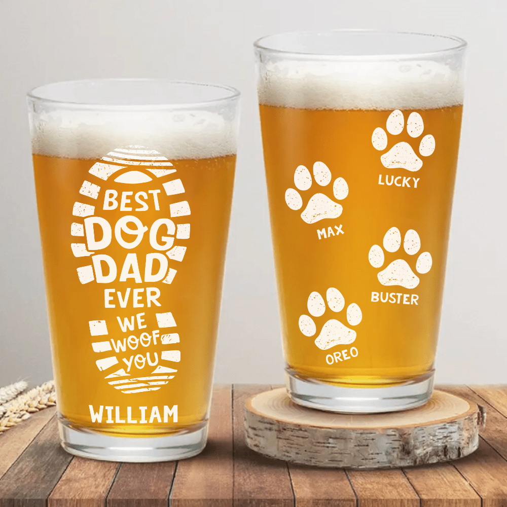 Best Dog Dad Ever Print Beer Glass Personalized Gift, Step Dad Gift For Father's Day