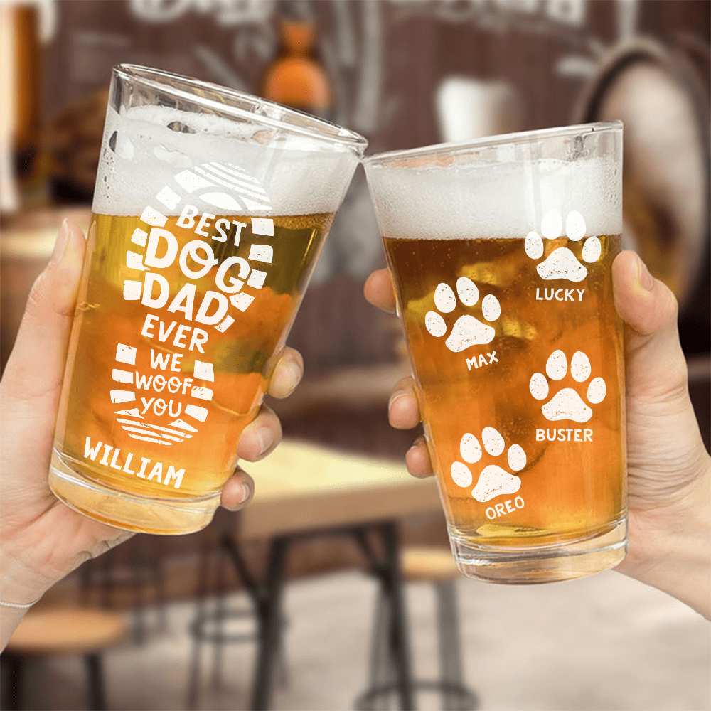 Best Dog Dad Ever Print Beer Glass Personalized Gift, Step Dad Gift For Father's Day