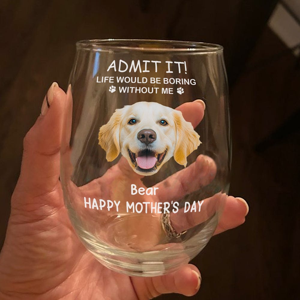 Custom Photo Life Would Be Boring Without Me Dog Cat Stemless Wine Glass