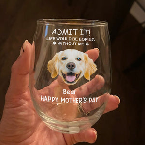 Custom Photo Life Would Be Boring Without Me Dog Cat Stemless Wine Glass