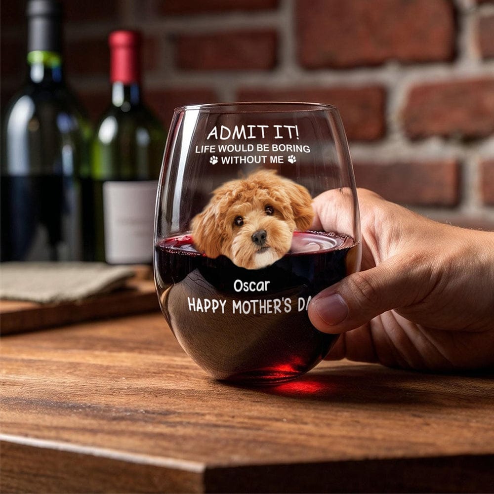 Custom Photo Life Would Be Boring Without Me Dog Cat Stemless Wine Glass