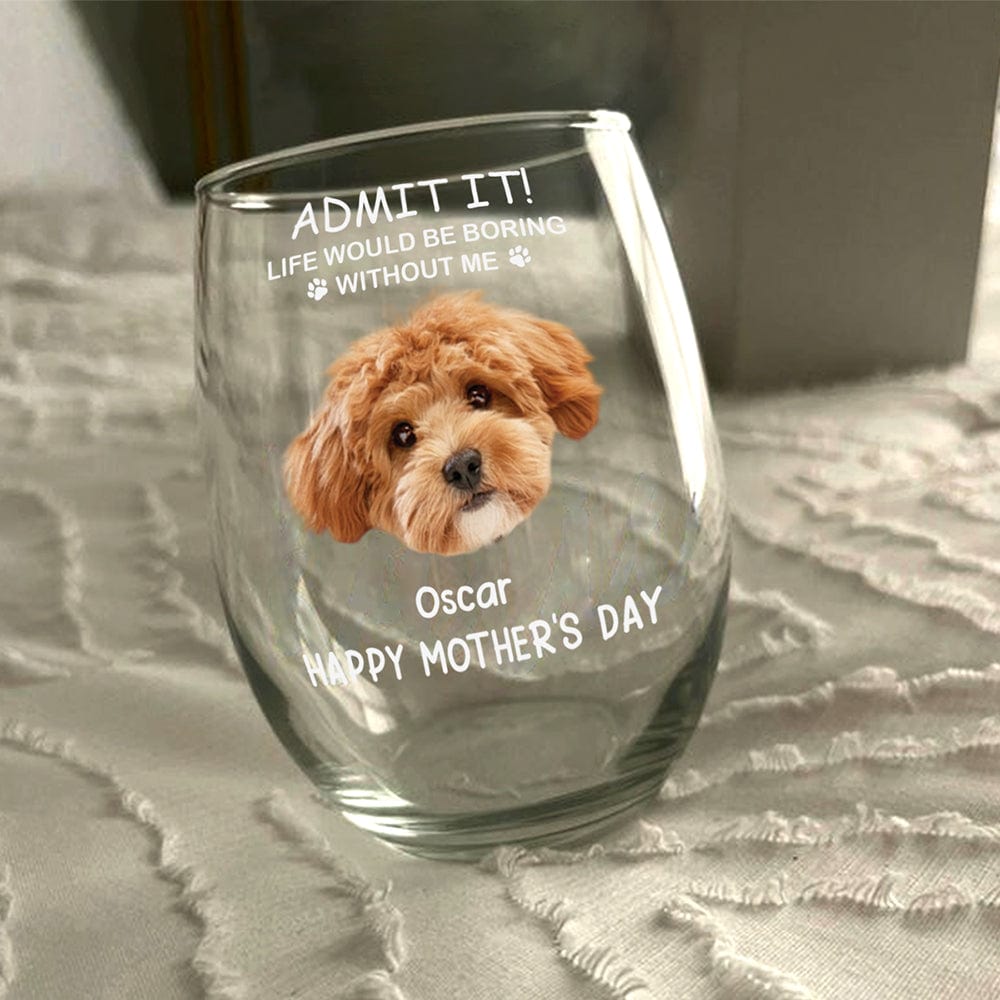 Custom Photo Life Would Be Boring Without Me Dog Cat Stemless Wine Glass