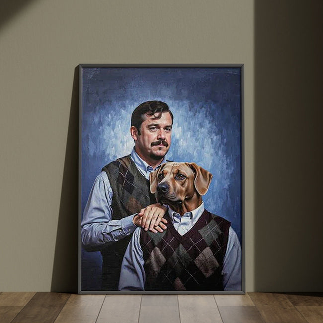 Pet Portrait, Human and pet custom portrait, Birthday Gift Idea, Funny Dog Portrait, Gift For Him, Dog Portrait, Man Cave, Gift for husband ggfh.jpg