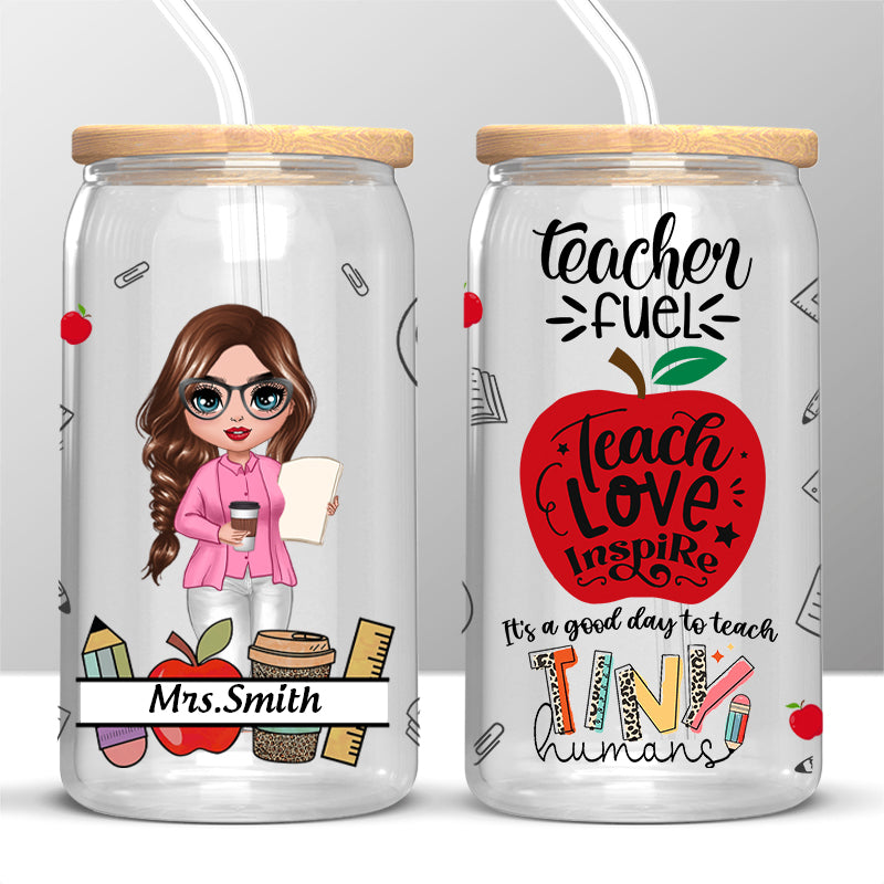 Teach Love Inspire - Teacher Personalized Custom Glass Cup, Iced Coffee Cup - Gift For Teacher, Back To School