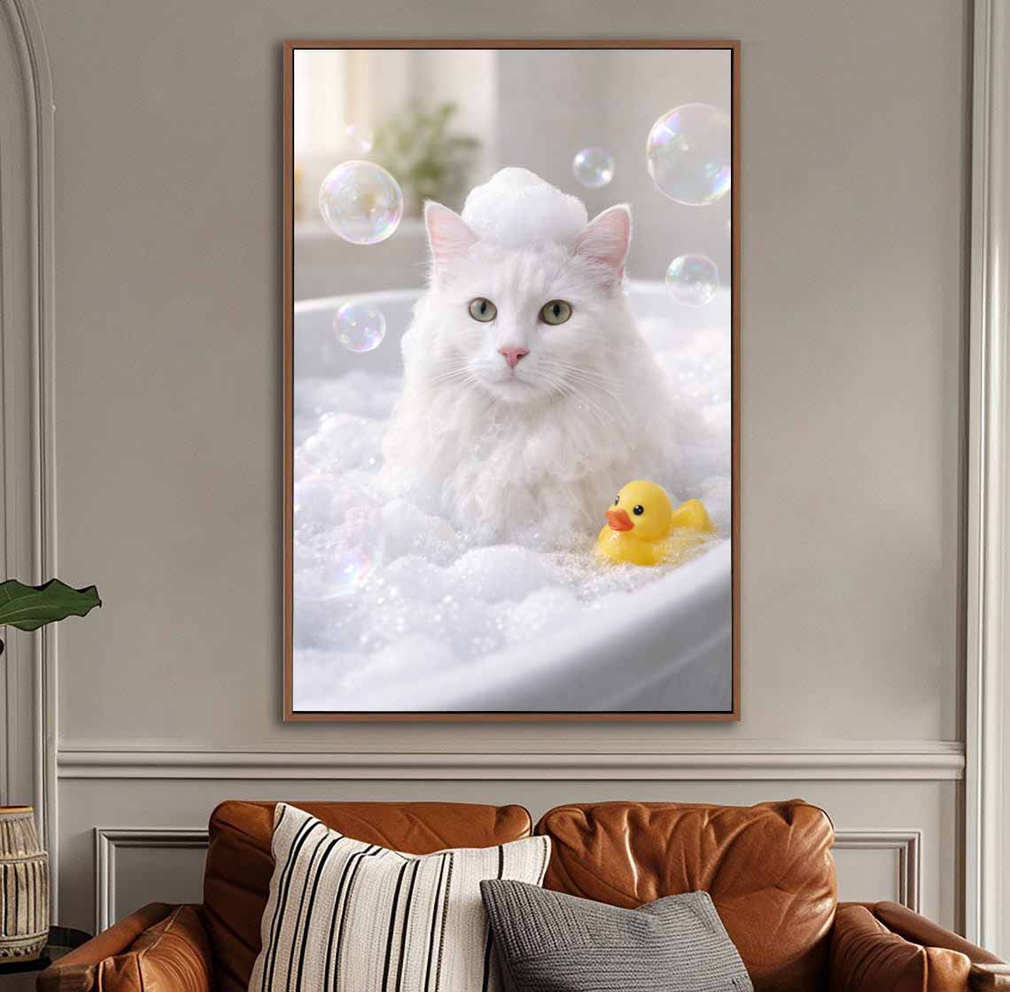 Bath Time - Custom Pet In Bathtub Canvas & Poster Print, Animal in Tub Funny Bathroom Art, Custom Dog Cat Portrait, Funny Pet Portrait, Gift for Pet Lover