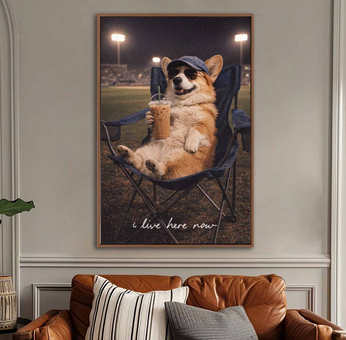 Funny I Live here Now baseball Funny Dog Art Funny Animal Print, Coffee Lover Gift, Dog Lovers Gift , Dog Mom Gift Dog Dad Gift