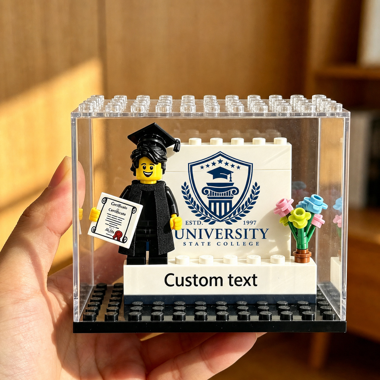 Personalized Class of 2026 Keepsake Custom Graduation Mini Figure with Display Gift Custom School Logo Photo Name