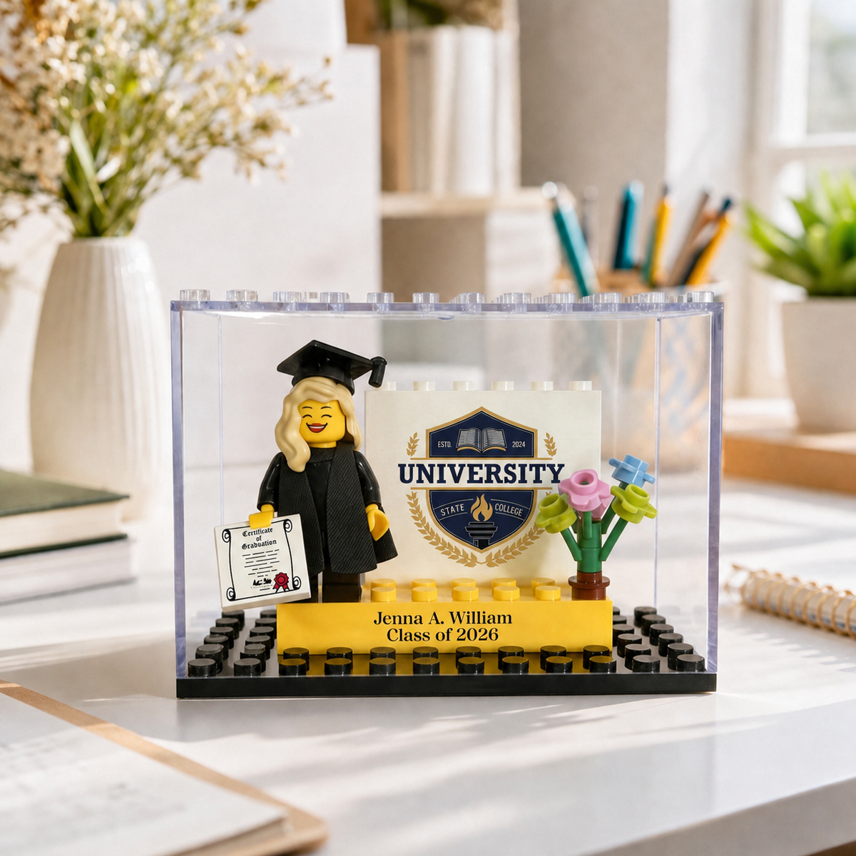 Personalized Minifigure Set with Custom Display Case, Custom Graduation Mini Figure, 2026 Graduation Gift, Funny Grad Gift for Him/Her