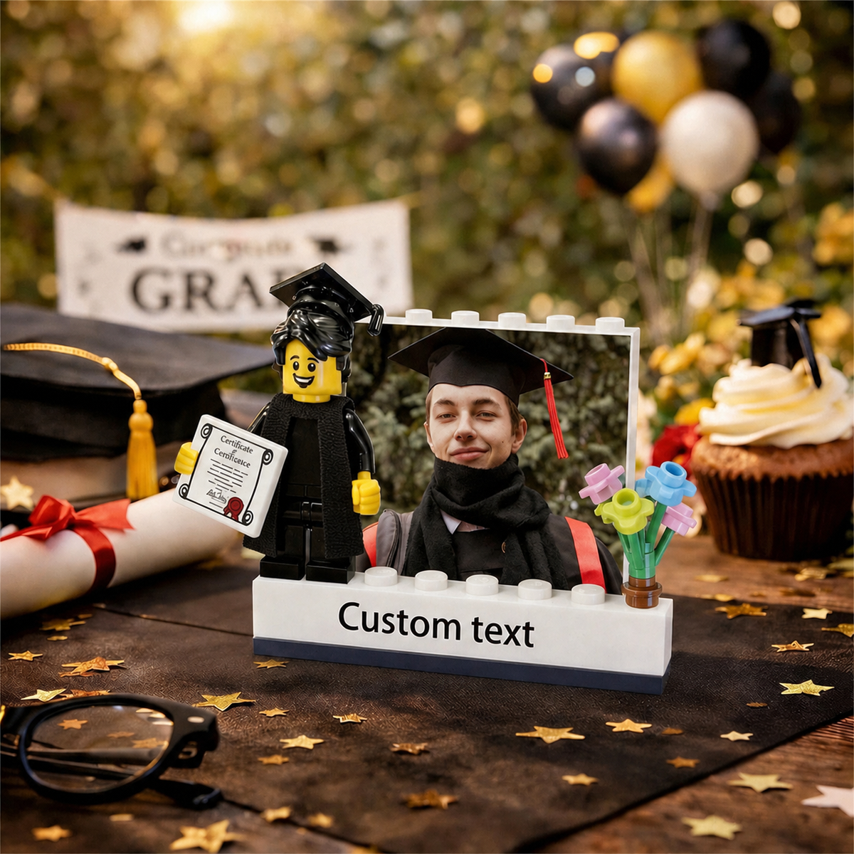 Personalized Class of 2026 Keepsake Custom Graduation Mini Figure with Display Gift Custom School Logo Photo Name