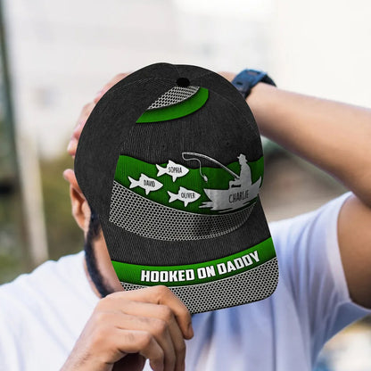 Hooked On Fishing Papa Dad Metal Printed Personalized Classic Cap