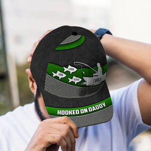 Hooked On Fishing Papa Dad Metal Printed Personalized Classic Cap