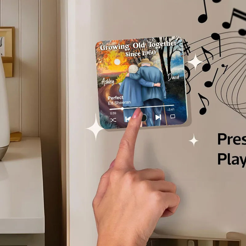 Old Couple Growing Old Together Since Personalized Music Fridge Magnet, Heartfelt 2025 Gift For Couple, For Him, For Her, Boyfriend, Girlfriend, Husband, Wife