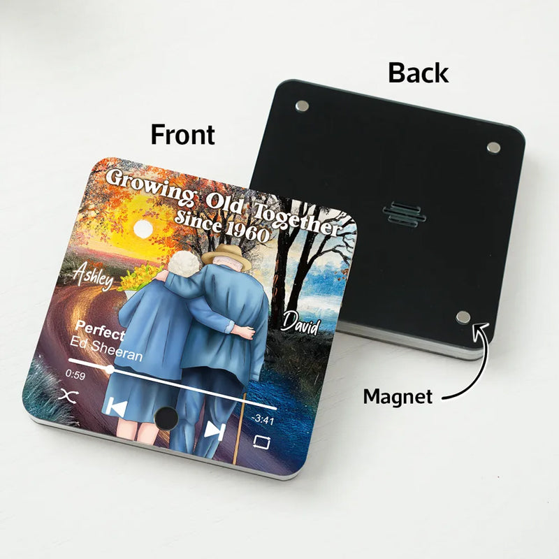 Old Couple Growing Old Together Since Personalized Music Fridge Magnet, Heartfelt 2025 Gift For Couple, For Him, For Her, Boyfriend, Girlfriend, Husband, Wife