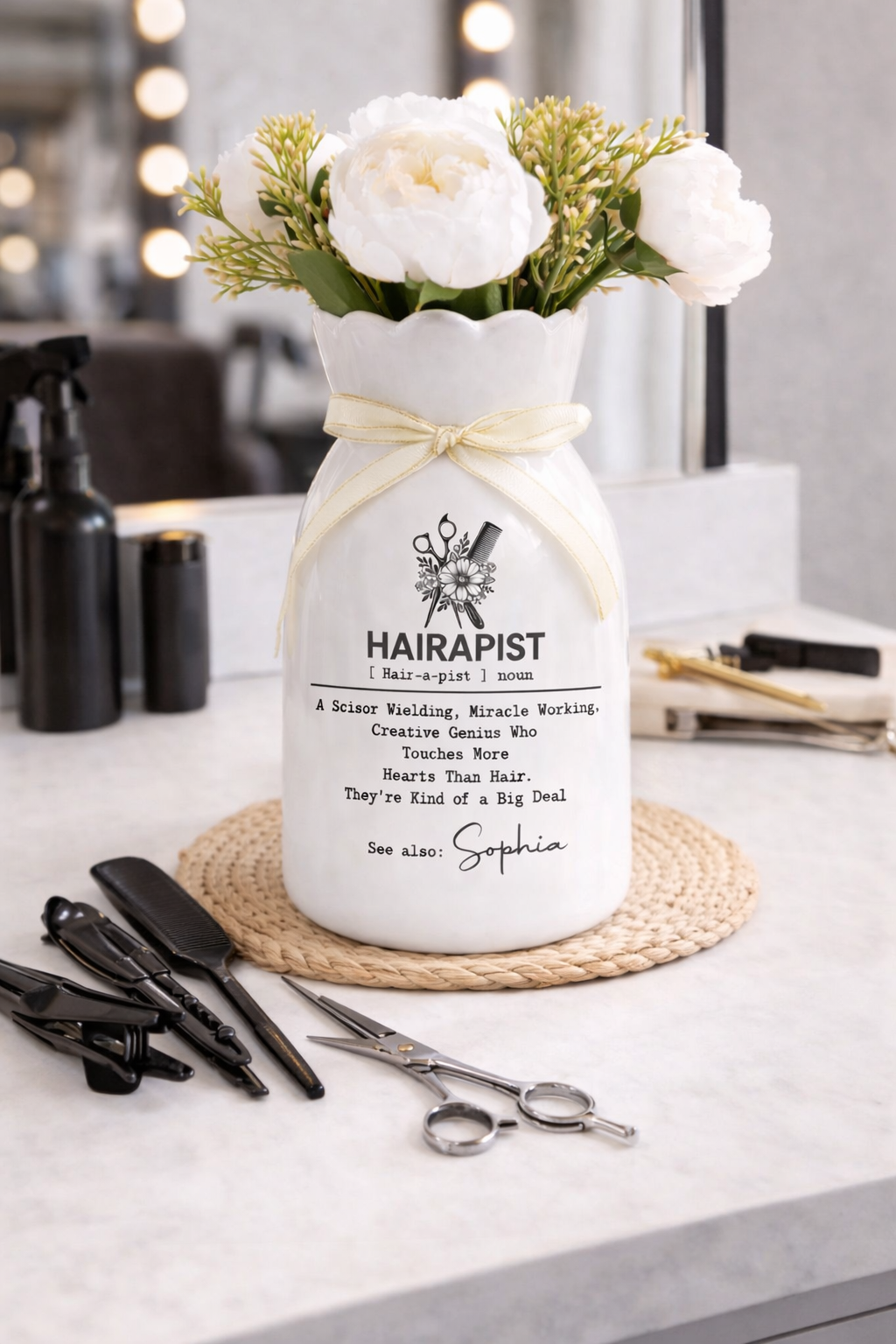 Hairapist Miracle Working, Personalized Bloom Flower Vase , Ceramic Flower Vase Gift For Hair Stylist