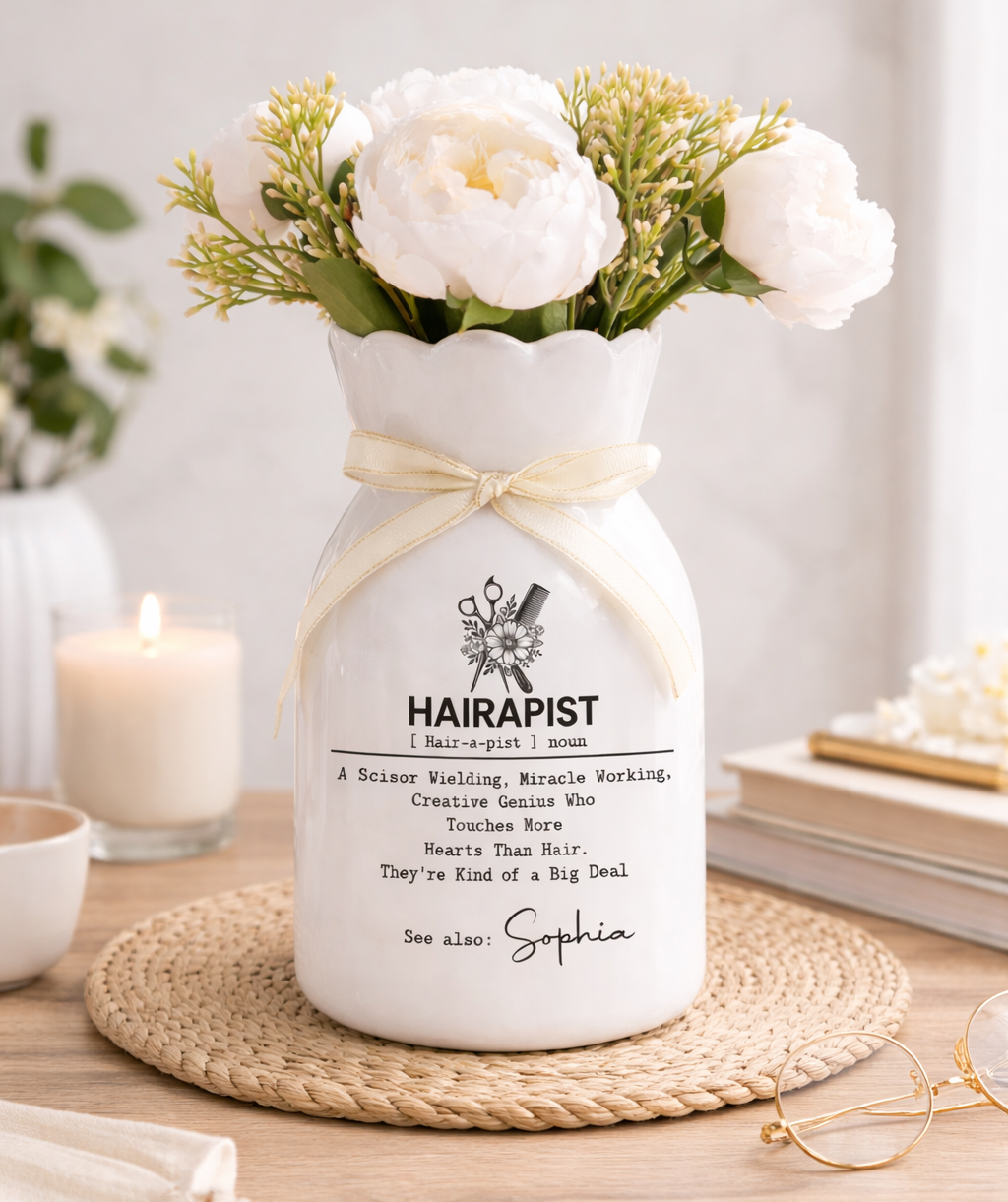 Hairapist Miracle Working, Personalized Bloom Flower Vase , Ceramic Flower Vase Gift For Hair Stylist