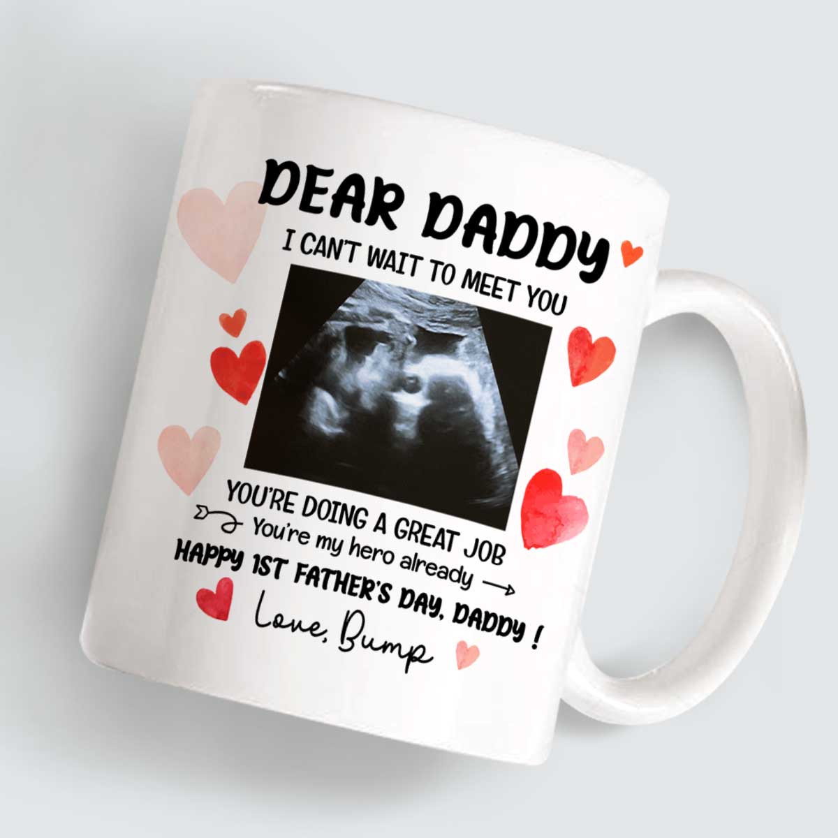 Happy 1st Father s Day Daddy I Can t Wait To Meet You Mug, Father s Day Gift Gift From Unborn Baby, Baby Scan Photo Mug, Expecting Dad Gift