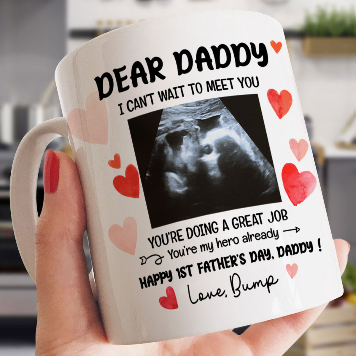 Happy 1st Father s Day Daddy I Can t Wait To Meet You Mug, Father s Day Gift Gift From Unborn Baby, Baby Scan Photo Mug, Expecting Dad Gift
