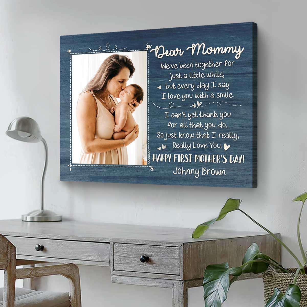 Happy First Mother’s Day Photo Canvas, Personalized 1st Mother’s Day Gift From Baby, Mother’s Day Gifts for New Mom
