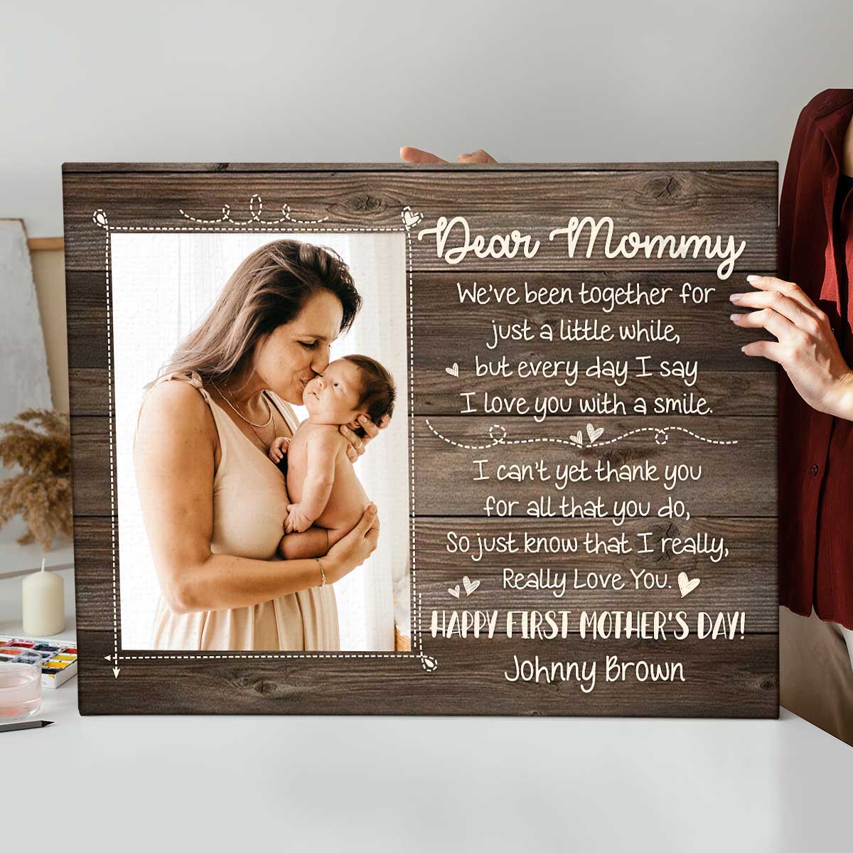 Happy First Mother’s Day Photo Canvas, Personalized 1st Mother’s Day Gift From Baby, Mother’s Day Gifts for New Mom