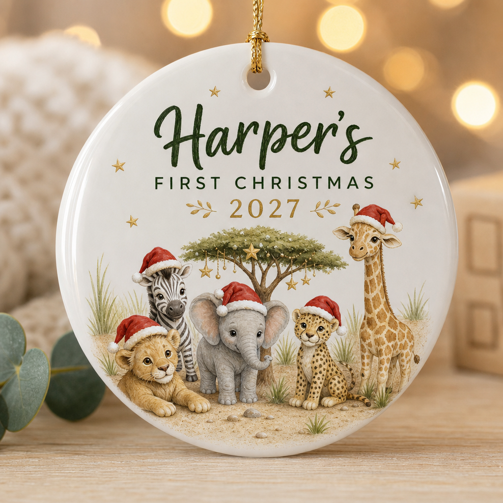 Baby’s First Christmas Safari Animals Ornament - Personalized 2D Flat Ceramic Christmas Keepsake hero-6a7bd787e7a359598e799ecc.png