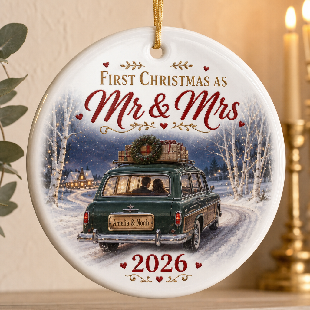 First Christmas as Mr & Mrs - Personalized Ceramic Ornament - Newlywed Christmas Keepsake hero-6a7bee73b20bb078ae266a00.png