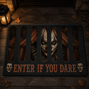 Enter If You Dare Creepy Clown Doormat – Custom Shape Halloween Horror Mat, Haunted Carnival Front Door Decor hero-6a923e063a3b40253d055191.png