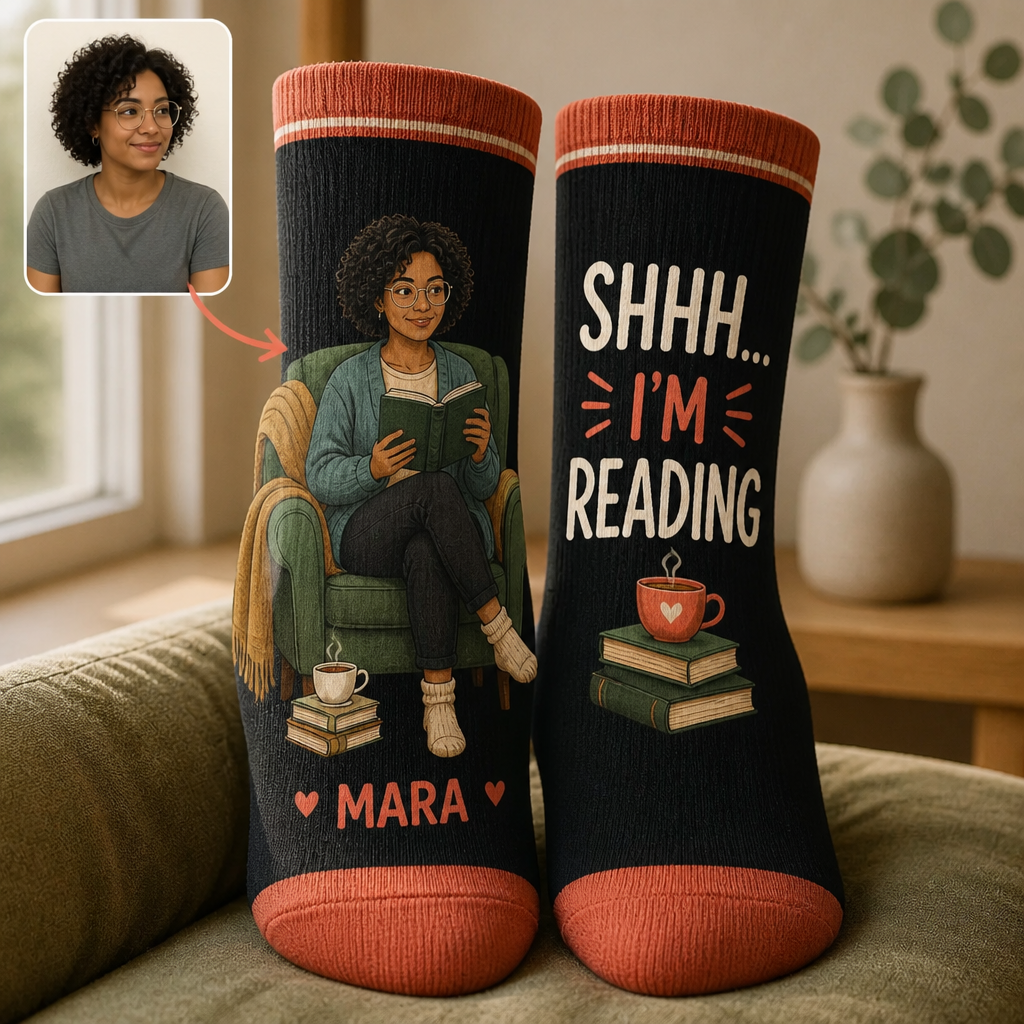Shhh... I'm Reading – Personalized Photo Socks - All over printed – Reading Lover Gift hero-6a9a71f72d01afd238dcfeb3.png