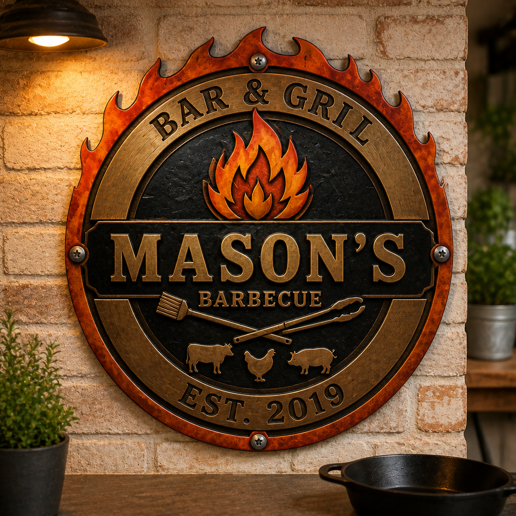 Bar & Grill – Personalized Metal Sign – Barbecue Lover Gift hero-6a9a72a32d01afd238dcfec9.png