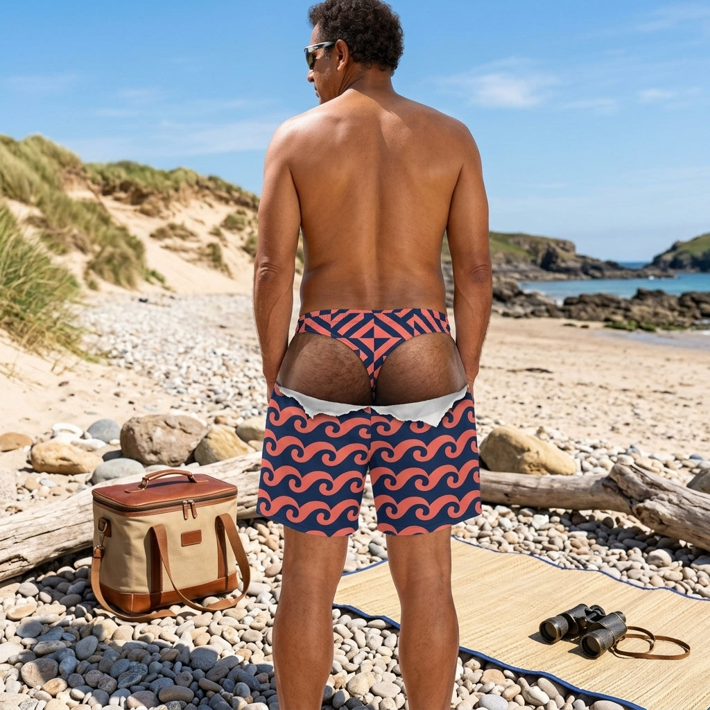 Custom Funny Men Swim Trunks - Personalized Summer Vacation And Travel Gifts For Husband, Son, Grandson, Brother, Grandpa, Dad, Yourself - Caught With Pants Down hero-6a9a79908cf5e768c7204d9e.jpg