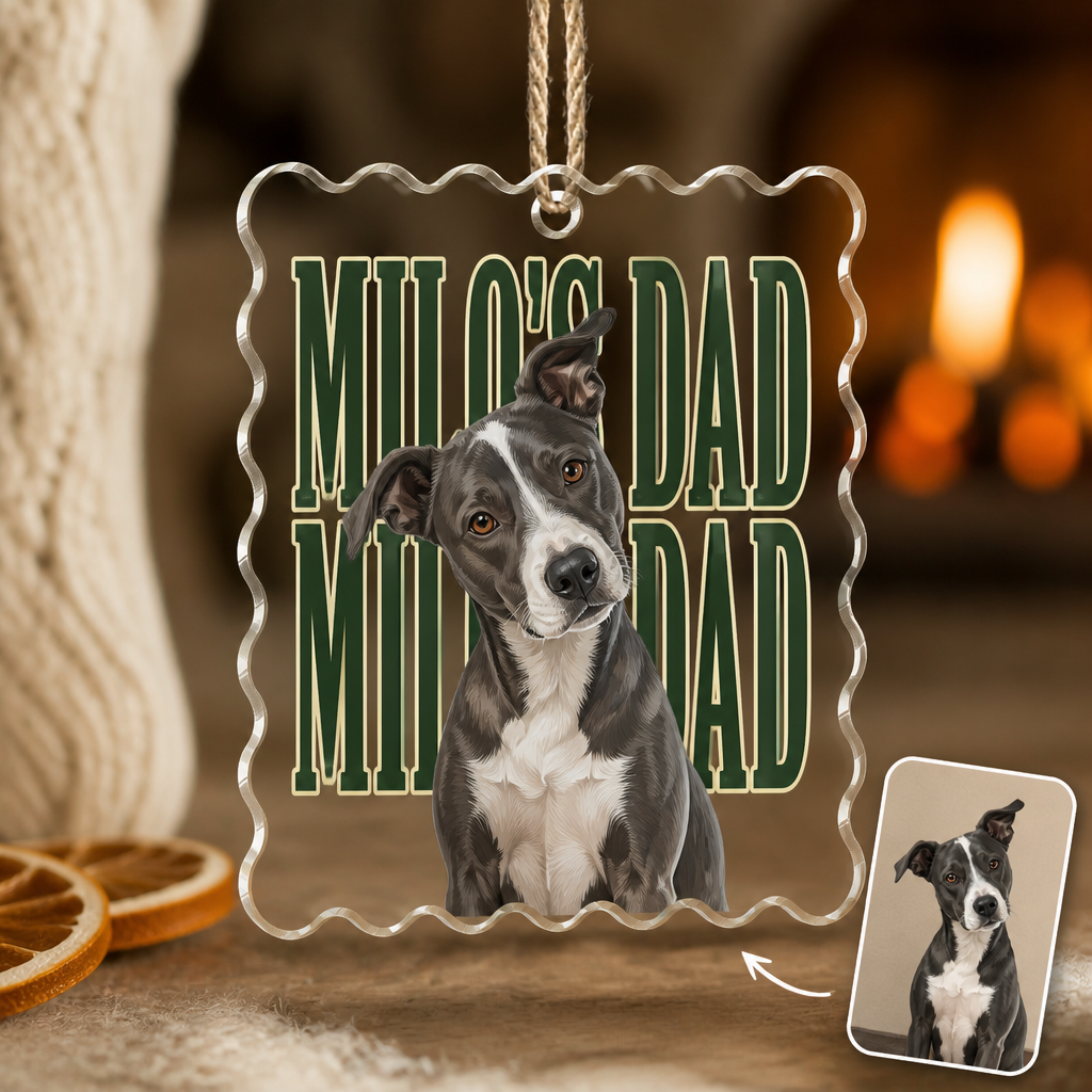 Milo's Dad – Personalized Photo Transparent Acrylic Ornament – Christmas Gift hero-6a9fcb9f80da8929c66e445b.png