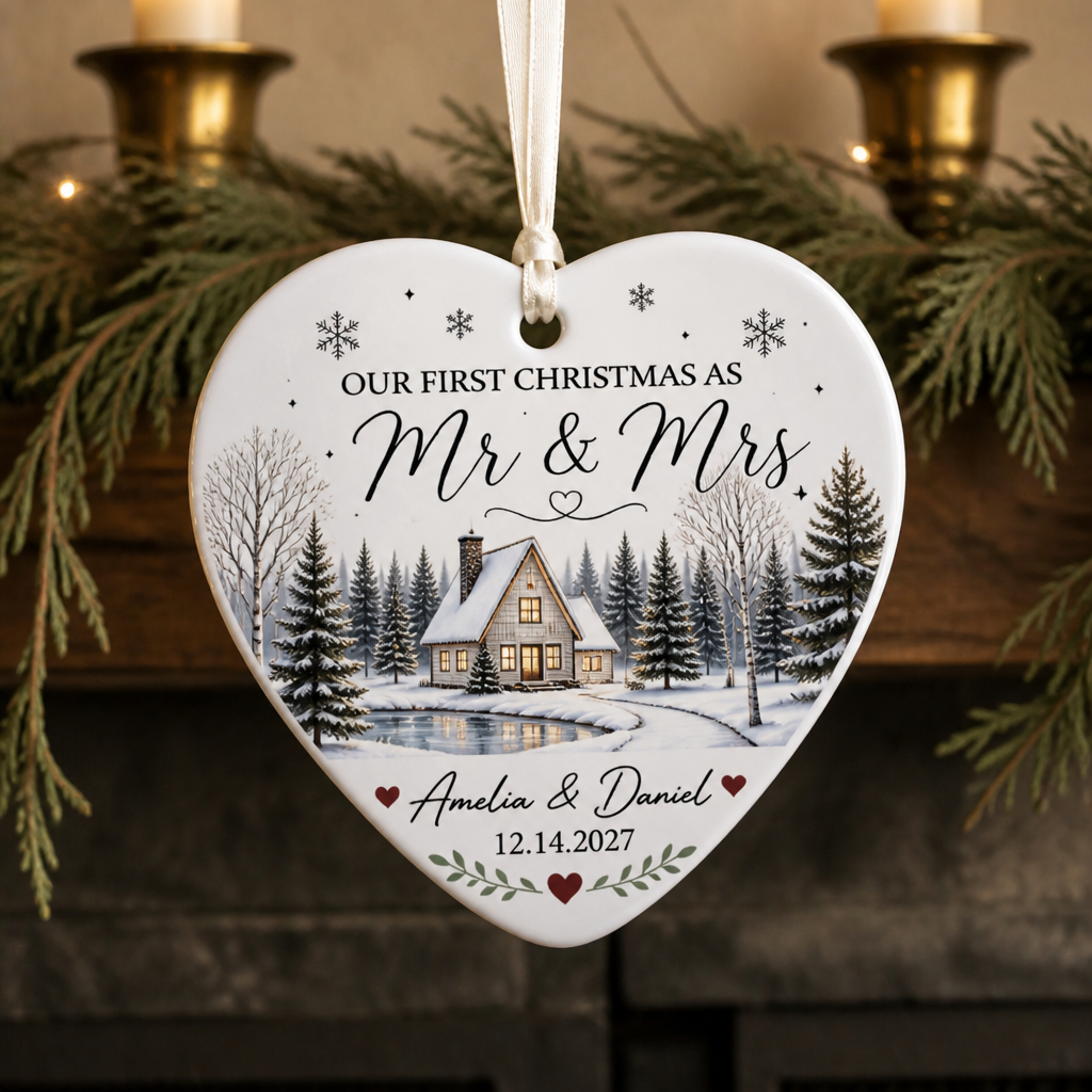 OUR FIRST CHRISTMAS AS Mr & Mrs – Personalized Shape Ornament – Christmas Gift hero-6aa0cf6ea7bbc4d461708034.png