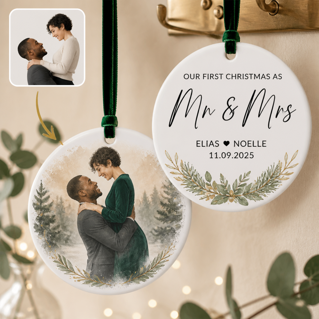 Our First Christmas As – Personalized Photo Ornament – Christmas Gift hero-6aa2145ef1c5e3a5bc985977.png
